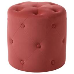 Wyld and Coco Round Tufted Coral Red Velvet Chesterfield Pouffe - thumbnail 2
