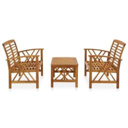 Berkfield Home 3 Piece Garden Lounge Set Solid Acacia Wood in Brown - thumbnail 2