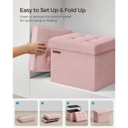 SONGMICS Compact Rectangular Foldable Storage Ottoman Foot Rest Bedroom in Light Pink - thumbnail 6