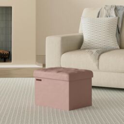 SONGMICS Compact Rectangular Foldable Storage Ottoman Foot Rest Bedroom in Light Pink - thumbnail 2