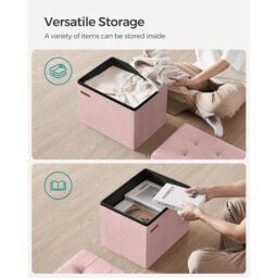 SONGMICS Compact Rectangular Foldable Storage Ottoman Foot Rest Bedroom in Light Pink - thumbnail 5