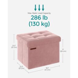 SONGMICS Compact Rectangular Foldable Storage Ottoman Foot Rest Bedroom in Light Pink - thumbnail 3