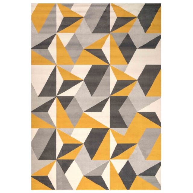 Kukoon Yellow Ochre Grey Diamond Geo Living Area Rug - Size: 190 cm x 280 cm - image 1