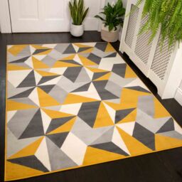 Kukoon Yellow Ochre Grey Diamond Geo Living Area Rug - Size: 190 cm x 280 cm - thumbnail 3