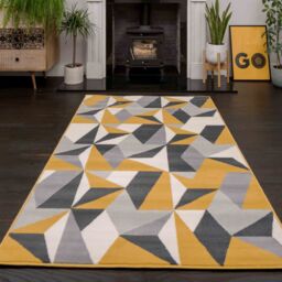 Kukoon Yellow Ochre Grey Diamond Geo Living Area Rug - Size: 190 cm x 280 cm - thumbnail 2