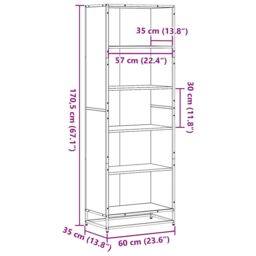 Berkfield Home Bookcase Smoked Oak 60x35x170.5 cm Engineered Wood in Brown - thumbnail 9