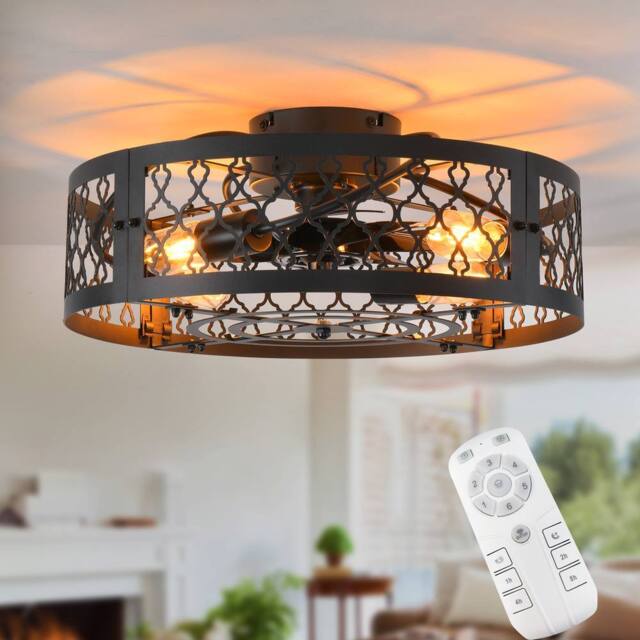 NIVOR 50cm Farmhouse Reversible Caged Ceiling Fan with Light Kit & Remote in Black - image 1