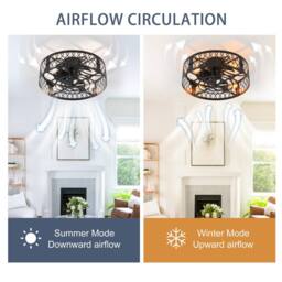 NIVOR 50cm Farmhouse Reversible Caged Ceiling Fan with Light Kit & Remote in Black - thumbnail 5