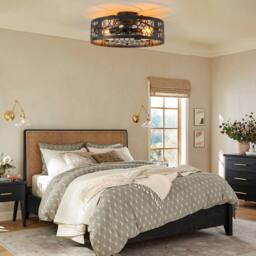 NIVOR 50cm Farmhouse Reversible Caged Ceiling Fan with Light Kit & Remote in Black - thumbnail 9