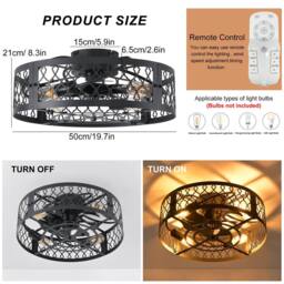 NIVOR 50cm Farmhouse Reversible Caged Ceiling Fan with Light Kit & Remote in Black - thumbnail 2