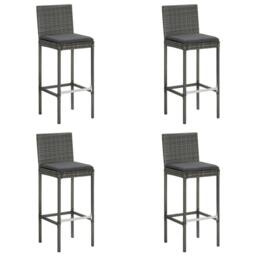 Berkfield Home Garden Bar Stools with Cushions 4 pcs Grey Poly Rattan - thumbnail 2