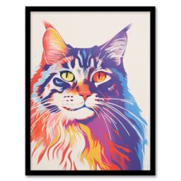 Artery8 Maine Coon Cat Risograph Bright Orange Purple Blue Screenprint Artwork Riso Interior Design Art Print Framed Poster Wall Decor - thumbnail 1