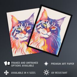 Artery8 Maine Coon Cat Risograph Bright Orange Purple Blue Screenprint Artwork Riso Interior Design Art Print Framed Poster Wall Decor - thumbnail 2