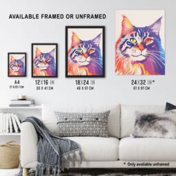 Artery8 Maine Coon Cat Risograph Bright Orange Purple Blue Screenprint Artwork Riso Interior Design Art Print Framed Poster Wall Decor - thumbnail 3