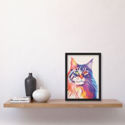 Artery8 Maine Coon Cat Risograph Bright Orange Purple Blue Screenprint Artwork Riso Interior Design Art Print Framed Poster Wall Decor - thumbnail 4