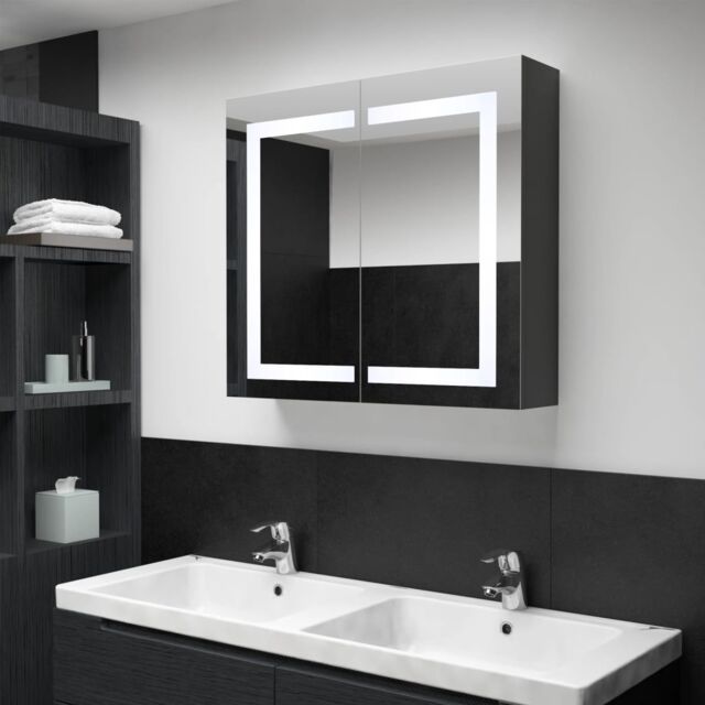 Berkfield Home LED Bathroom Mirror Cabinet 80x12.2x68 cm in Black - image 1