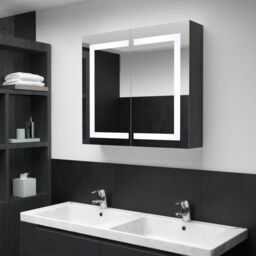 Berkfield Home LED Bathroom Mirror Cabinet 80x12.2x68 cm in Black - thumbnail 1