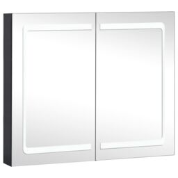 Berkfield Home LED Bathroom Mirror Cabinet 80x12.2x68 cm in Black - thumbnail 2