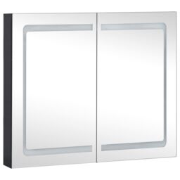 Berkfield Home LED Bathroom Mirror Cabinet 80x12.2x68 cm in Black - thumbnail 3