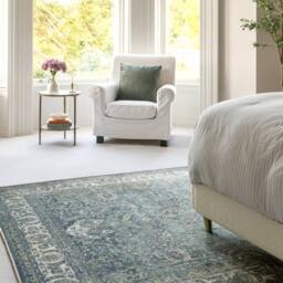 Kukoon Traditional Vintage Cotton Rug Green Beige Machine Washable in Olive - Size: 80 cm x 150 cm - thumbnail 3