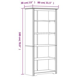 Berkfield Home Bookcase BODO Brown 80x38x180 cm Solid Wood Pine 5-Tier - Size: 80 x 38 x 180 cm - thumbnail 6
