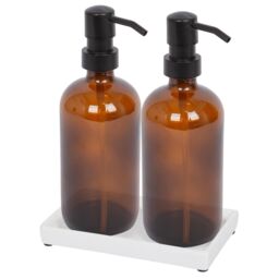Harbour Housewares 2pc Glass Soap Dispenser Set with Ceramic Tray - 500ml in Orange