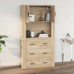 Berkfield Home Wall Cabinet Sonoma Oak 80x33x80 cm Engineered Wood in Beige - Size: 80 x 33 x 80 cm - thumbnail 8