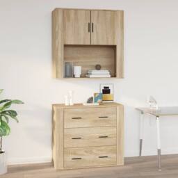 Berkfield Home Wall Cabinet Sonoma Oak 80x33x80 cm Engineered Wood in Beige - Size: 80 x 33 x 80 cm - thumbnail 2