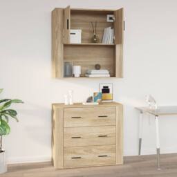 Berkfield Home Wall Cabinet Sonoma Oak 80x33x80 cm Engineered Wood in Beige - Size: 80 x 33 x 80 cm - thumbnail 9