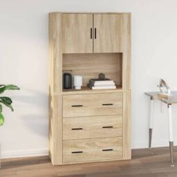 Berkfield Home Wall Cabinet Sonoma Oak 80x33x80 cm Engineered Wood in Beige - Size: 80 x 33 x 80 cm - thumbnail 7