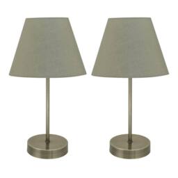 First Choice Lighting Set of 2 Antique Brass Stick Table Lamps with Sage Green Fabric Shades in Bronze - thumbnail 1