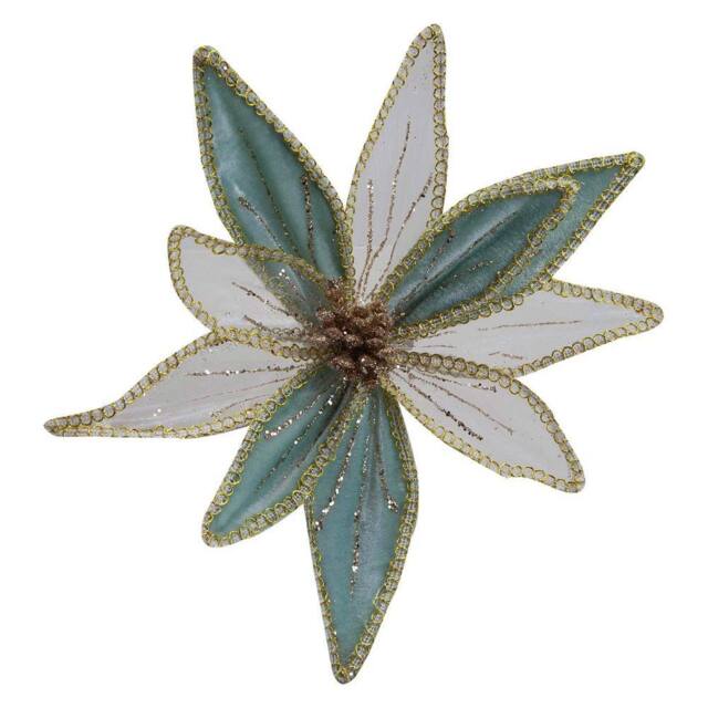VFM e-Store Christmas Poinsettia Clip Decoration 14cm x 4cm Green X 1 - Size: 14 cm x 4 cm - image 1