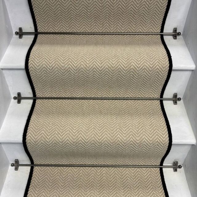 RainbowHome Herringbone Chalk Beige Wool Stair Runner With 100% Pure Wool Edge - Size: 55 cm x 600 cm - image 1