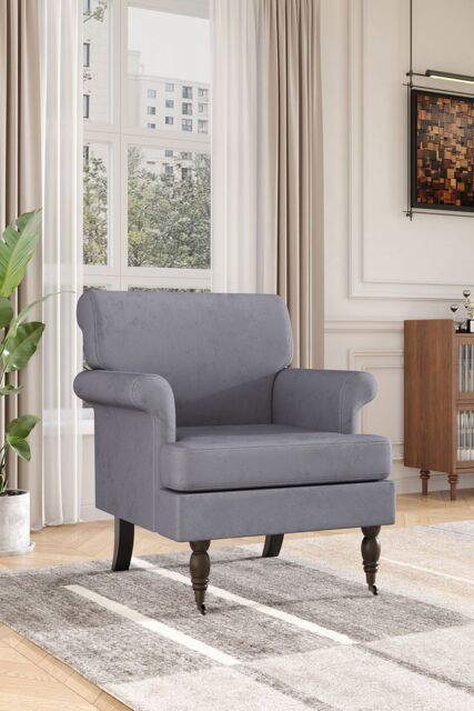 H&O Direct Modern Velvet Accent Chair in Light Grey - image 1