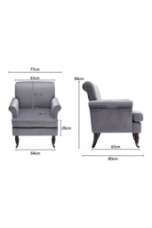 H&O Direct Modern Velvet Accent Chair in Light Grey - thumbnail 2