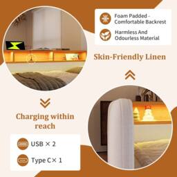 Matteo Upholstered Single Daybed - Headboard Storage, LED & USB - Linen Beige - thumbnail 4