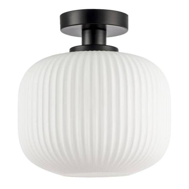Happy Homewares Modern IP44 Bathroom Ceiling Light with Opal Ribbed Glass Shade in Black - image 1