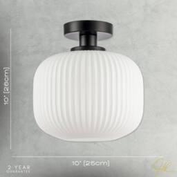 Happy Homewares Modern IP44 Bathroom Ceiling Light with Opal Ribbed Glass Shade in Black - thumbnail 7