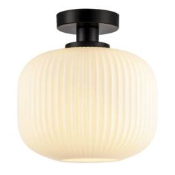 Happy Homewares Modern IP44 Bathroom Ceiling Light with Opal Ribbed Glass Shade in Black - thumbnail 2
