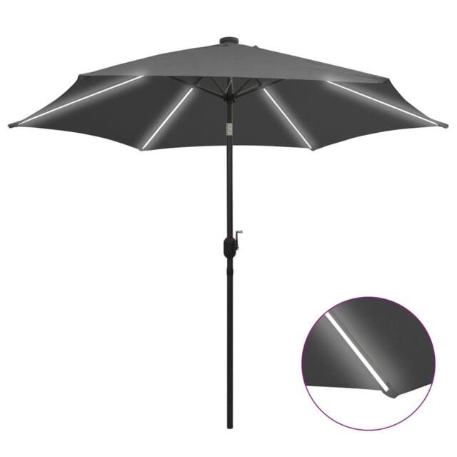Berkfield Home Garden Parasol with LED Lights & Aluminium Pole 300 cm Anthracite in Black - image 1