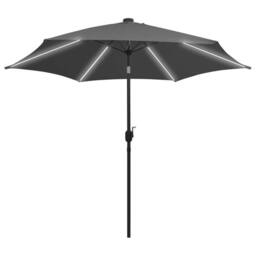 Berkfield Home Garden Parasol with LED Lights & Aluminium Pole 300 cm Anthracite in Black - thumbnail 2