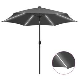 Berkfield Home Garden Parasol with LED Lights & Aluminium Pole 300 cm Anthracite in Black - thumbnail 1