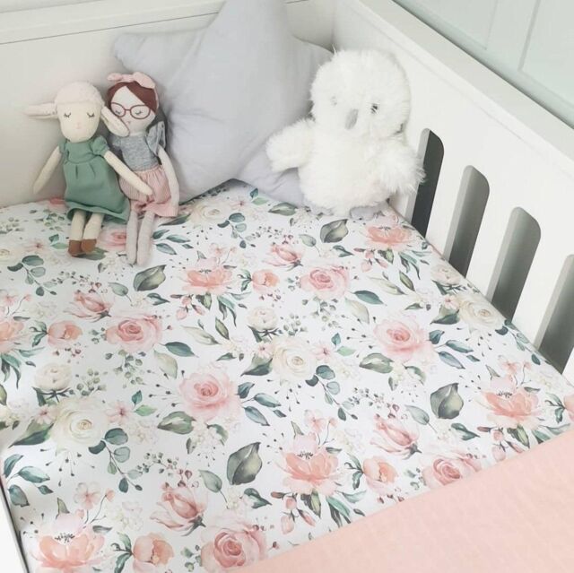 Minky Myles Women's Baby Fitted Cot Bed Sheet. Cotton Floral Cotbed Nursery Sheet. Crease Free Baby Bedding Crib Sheets in Peach - image 1