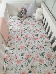 Minky Myles Women's Baby Fitted Cot Bed Sheet. Cotton Floral Cotbed Nursery Sheet. Crease Free Baby Bedding Crib Sheets in Peach - thumbnail 4