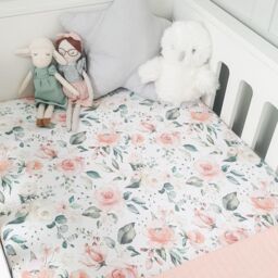 Minky Myles Women's Baby Fitted Cot Bed Sheet. Cotton Floral Cotbed Nursery Sheet. Crease Free Baby Bedding Crib Sheets in Peach - thumbnail 5
