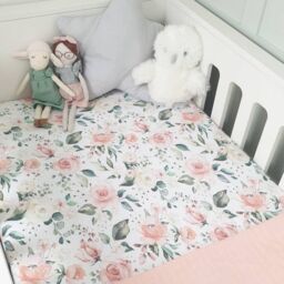 Minky Myles Women's Baby Fitted Cot Bed Sheet. Cotton Floral Cotbed Nursery Sheet. Crease Free Baby Bedding Crib Sheets in Peach - thumbnail 1
