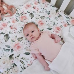 Minky Myles Women's Baby Fitted Cot Bed Sheet. Cotton Floral Cotbed Nursery Sheet. Crease Free Baby Bedding Crib Sheets in Peach - thumbnail 3