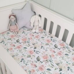 Minky Myles Women's Baby Fitted Cot Bed Sheet. Cotton Floral Cotbed Nursery Sheet. Crease Free Baby Bedding Crib Sheets in Peach - thumbnail 2