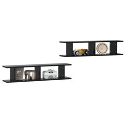 Berkfield Home Wall Shelf 2 pcs Black 90x18x20 cm Engineered Wood - Size: 90 x 18 x 20 cm - thumbnail 3
