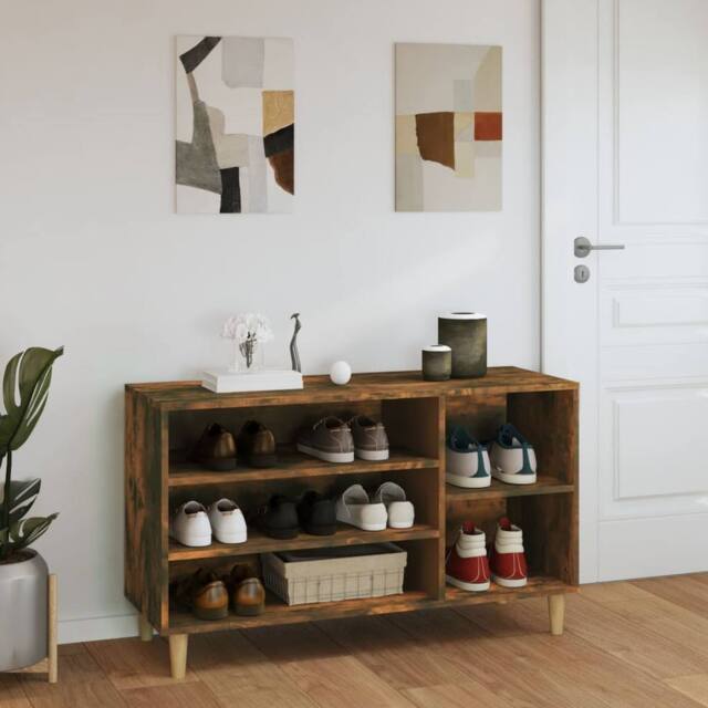 Berkfield Home Shoe Cabinet Smoked Oak 102x36x60 cm Engineered Wood in Brown - Size: 102 x 36 x 60 cm - image 1